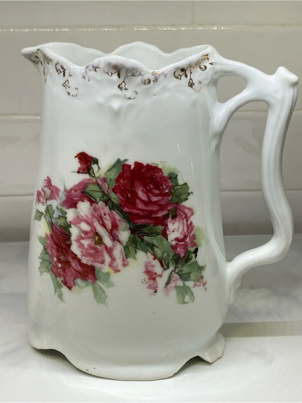 Vintage Old Foley Staffordshire Harmony Rose Porcelain Pitcher Gilt Floral Jugvi